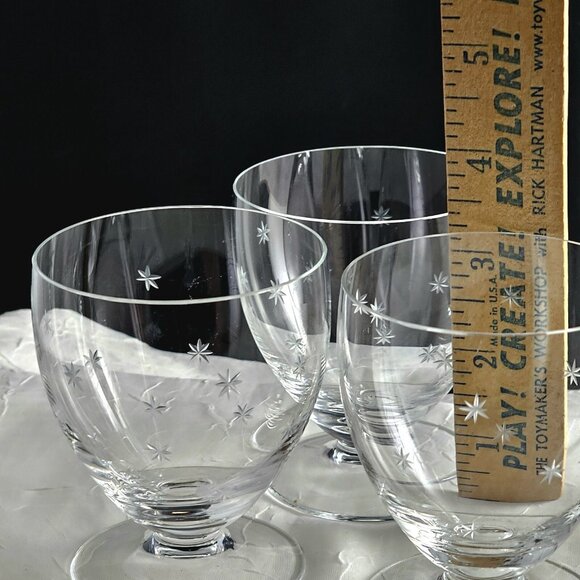 3 Atomic Starburst Footed Cocktail Glasses 3" vintage etched glass 1950s MCM - Picture 6 of 7